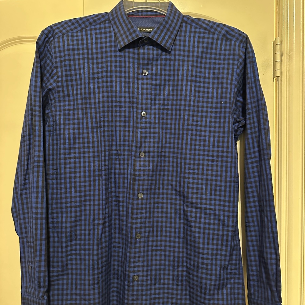 Mens Bugatchi long sleeve shirt- royal blue- size small
